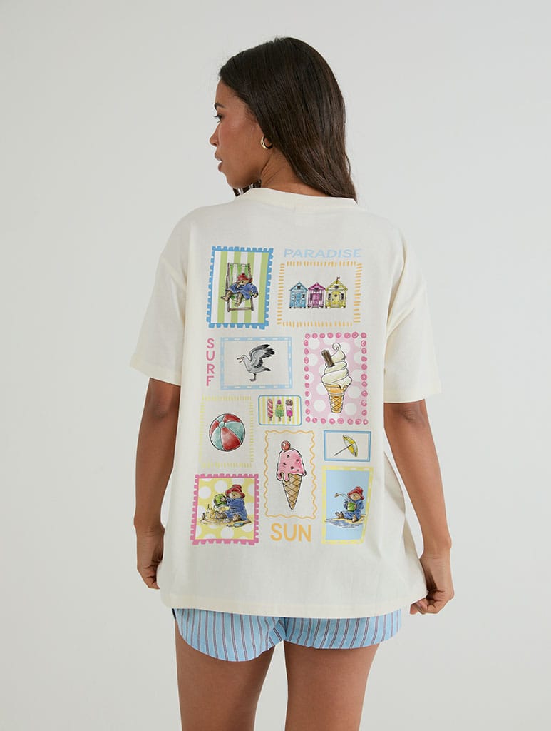 Paddington x Skinnydip Seaside Stamp T-Shirt In White Tops & T-Shirts Skinnydip London