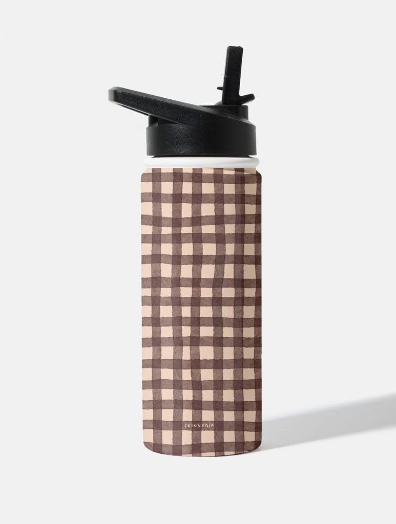Painted Gingham Brown 18oz Stainless Steel Water bottle Water Bottles Skinnydip London