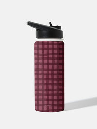 Painted Gingham Burgundy 18oz Stainless Steel Water bottle Water Bottles Skinnydip London