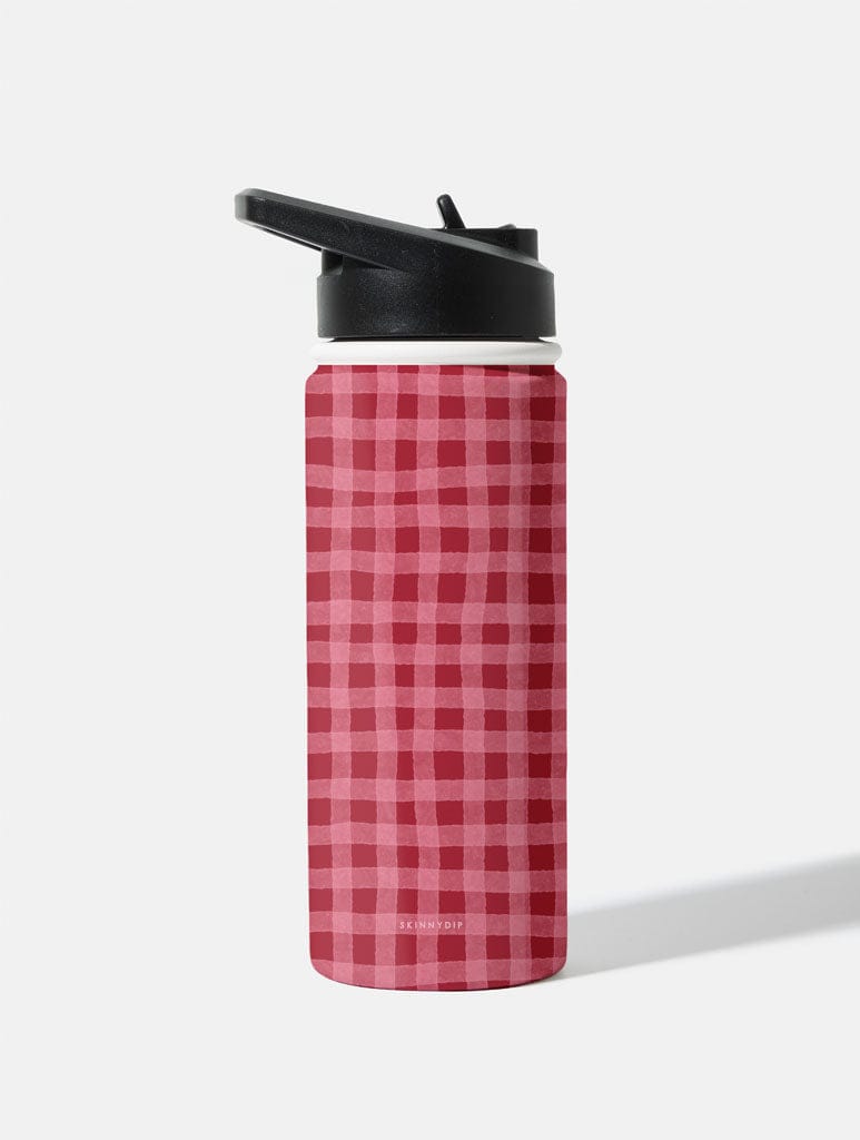Painted Gingham Red and Pink 18oz Stainless Steel Water bottle Water Bottles Skinnydip London