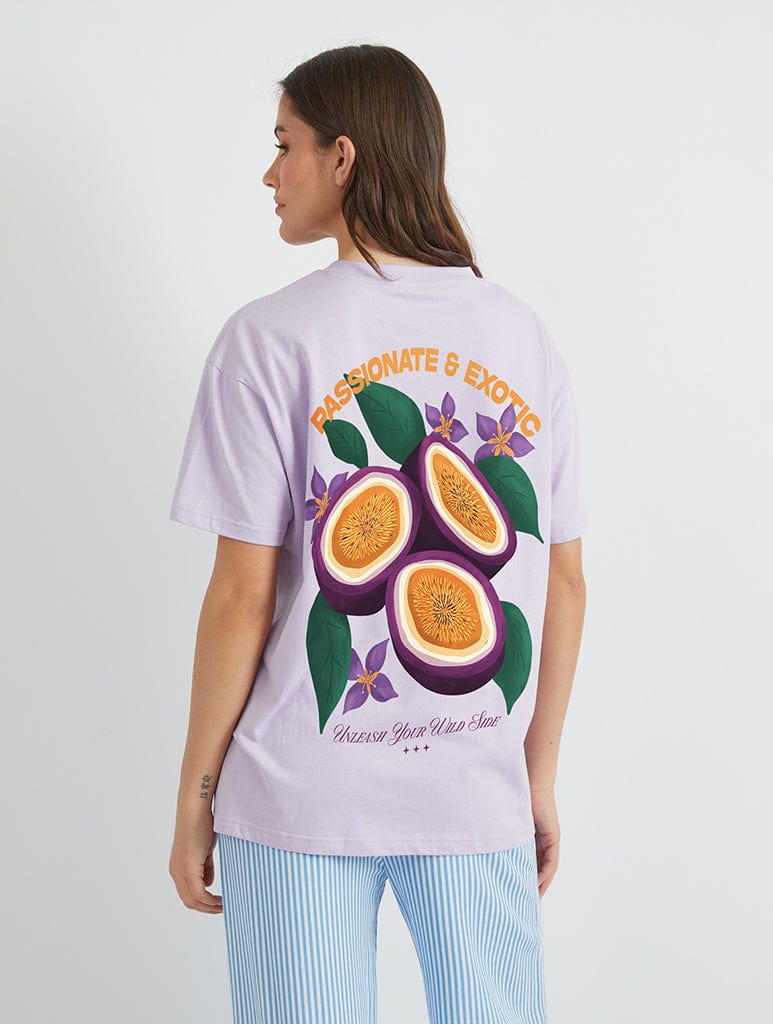 Passionate & Exotic Passionfruit T-Shirt In Lilac Tops & T-Shirts Skinnydip London