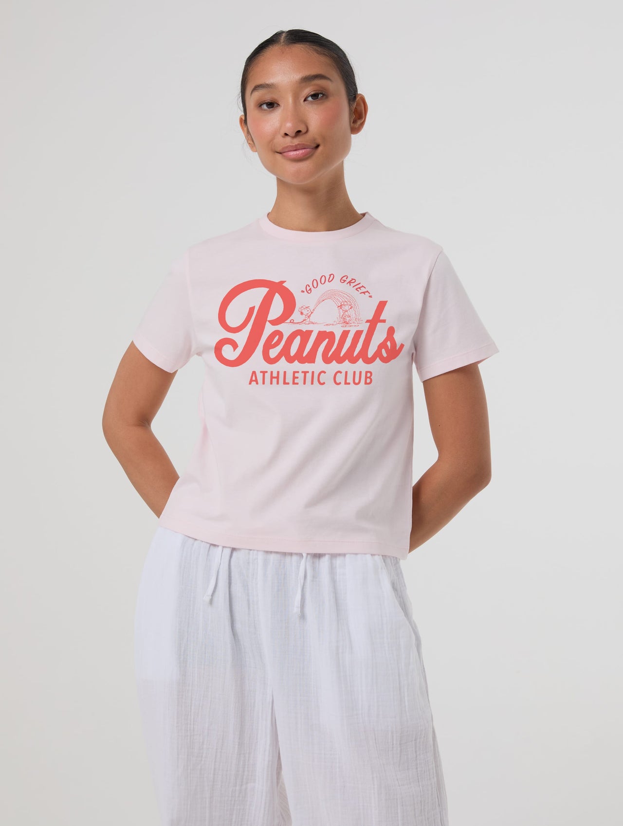 Peanuts x Skinnydip Athletic Club Baby T-Shirt In Pink Tops & T-Shirts Skinnydip London