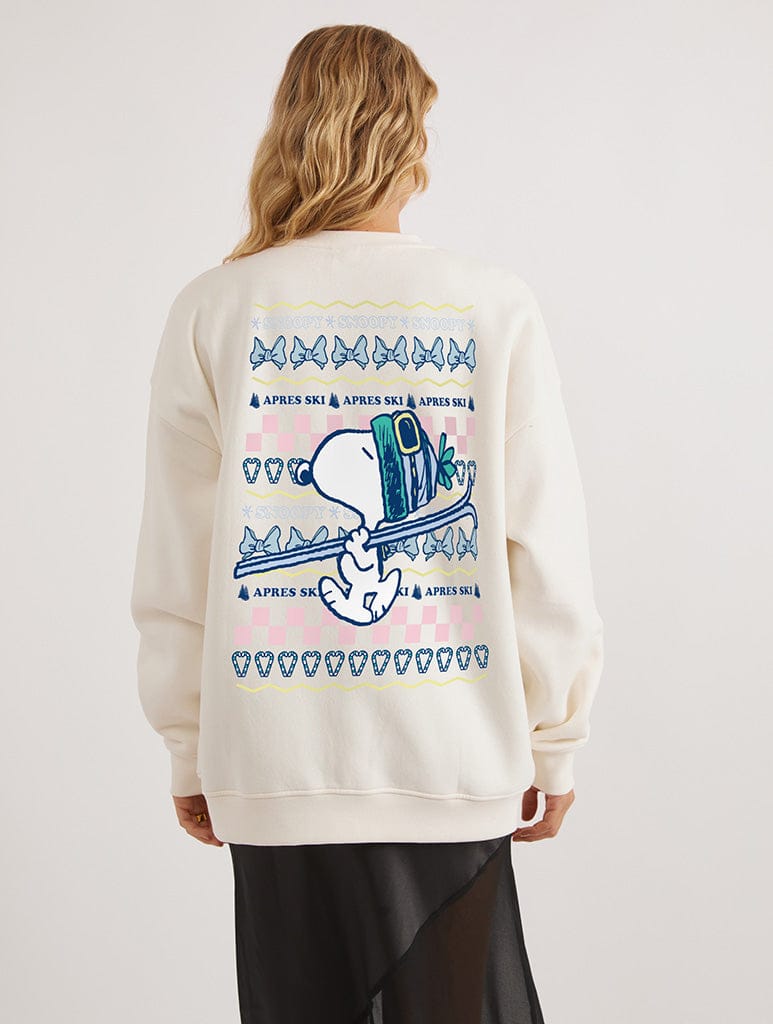 Peanuts x Skinnydip Snoopy Christmas Pattern Sweatshirt in Ecru Hoodies & Sweatshirts Skinnydip London