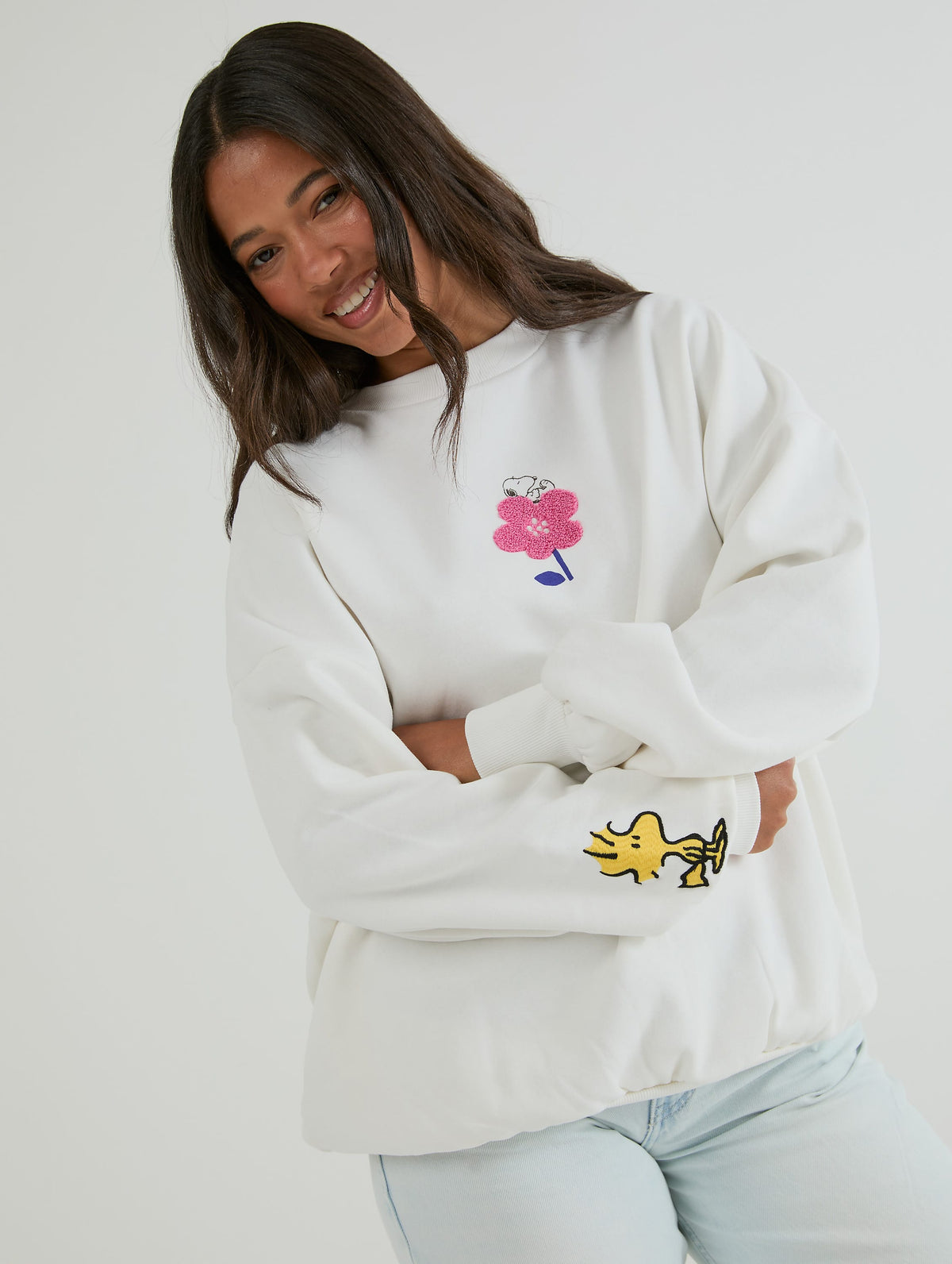 Peanuts x Skinnydip Snoopy Flower Ecru Sweatshirt Hoodies & Sweatshirts Skinnydip London