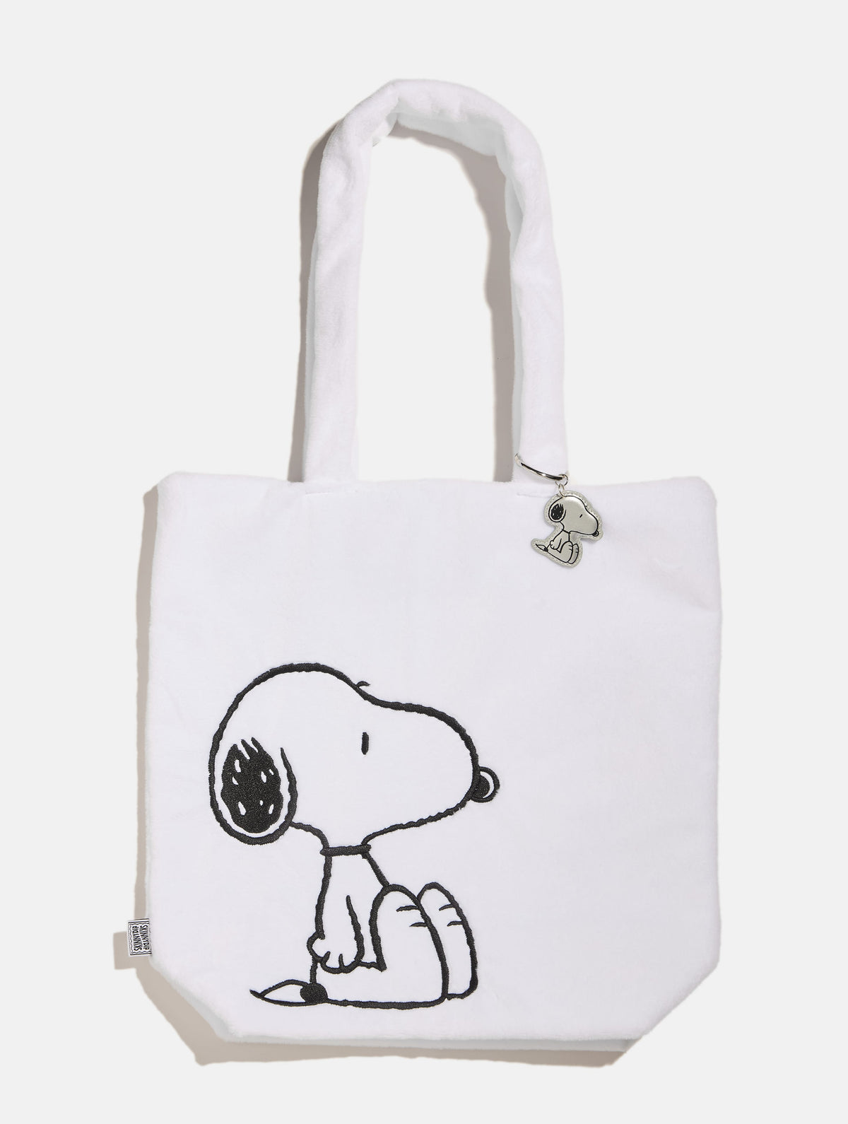 Peanuts x Skinnydip Snoopy Fluffy Tote Bag with Chrome Charm Printed Tote Bags Skinnydip London