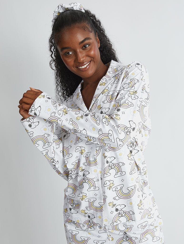 Peanuts x Skinnydip Snoopy Rainbow Print Pyjama Set in Ecru Lingerie & Nightwear Skinnydip London