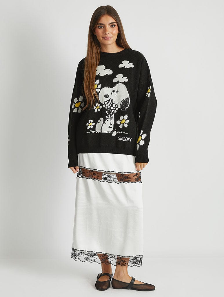 Peanuts x Snoopy Flower Black Knitted Jumper Jumpers & Cardigans Skinnydip London
