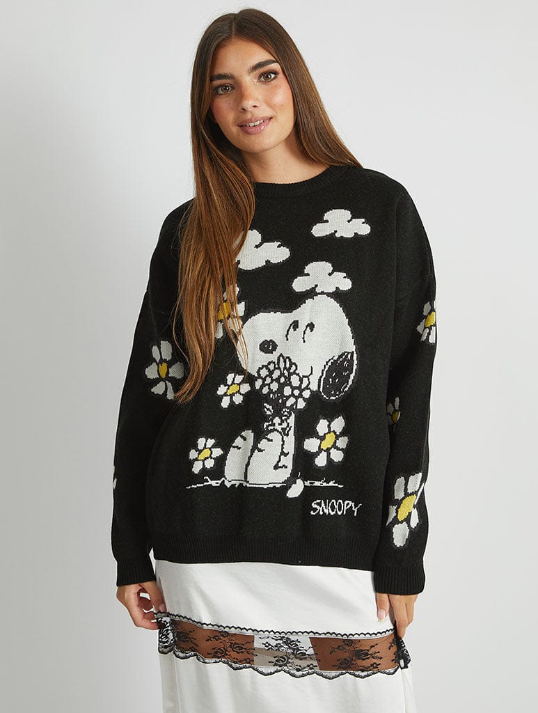 Peanuts x Snoopy Flower Black Knitted Jumper – Skinnydip London