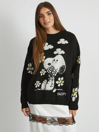 Peanuts x Snoopy Flower Black Knitted Jumper Jumpers & Cardigans Skinnydip London
