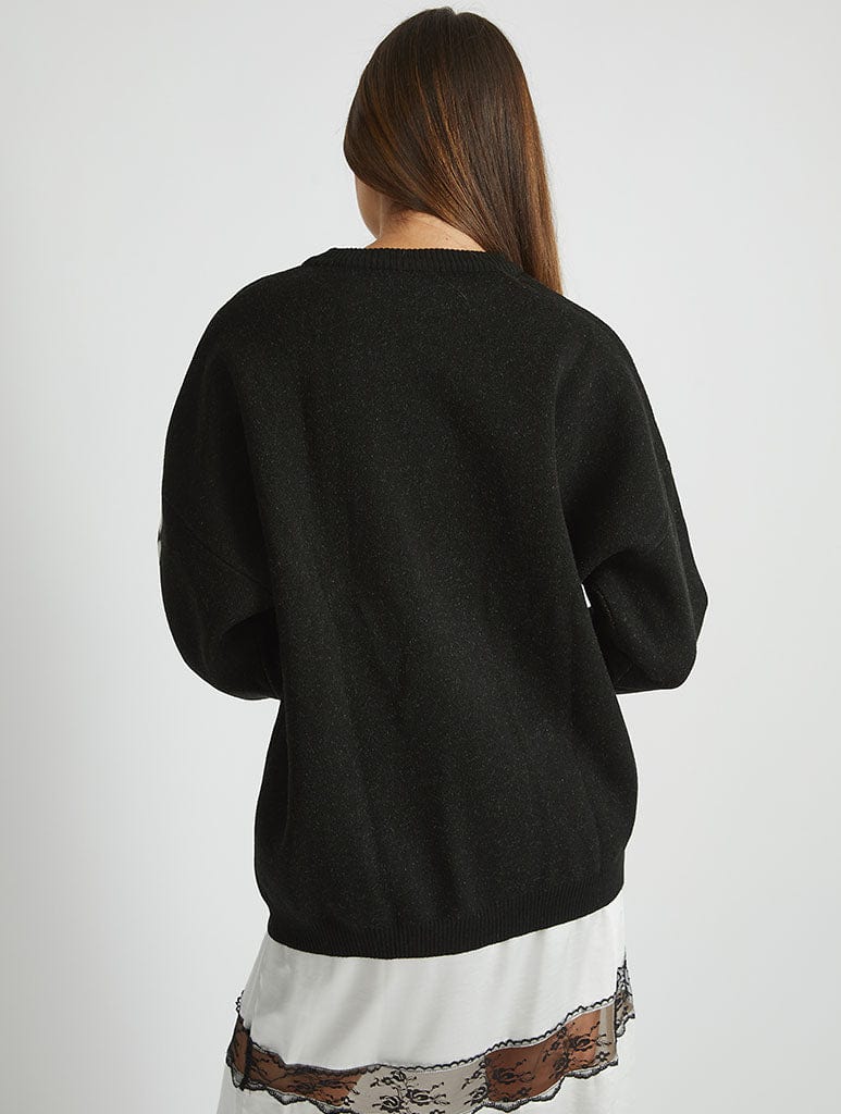 Peanuts x Snoopy Flower Black Knitted Jumper Jumpers & Cardigans Skinnydip London