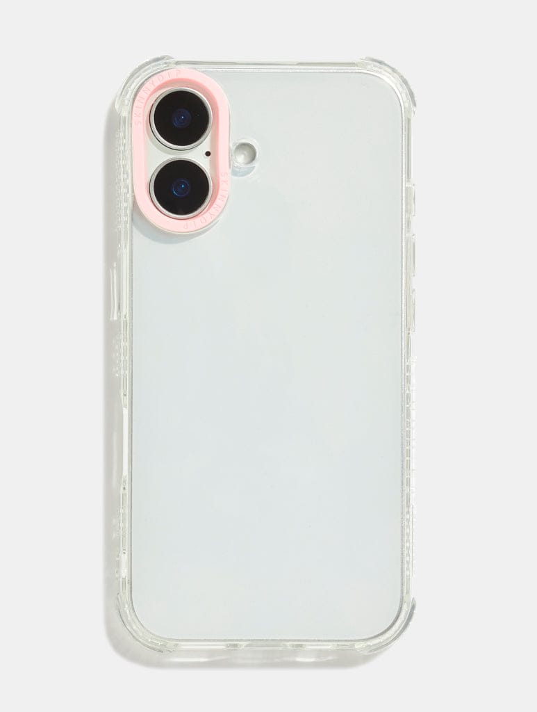 Personalised Clear Base Shock iPhone Case with Pink Camera Hole Phone Cases Skinnydip London
