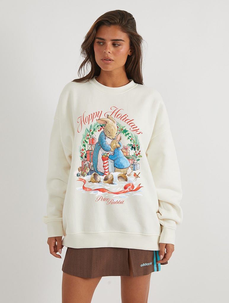 Peter Rabbit x Skinnydip Hoppy Holidays Sweatshirt In White Hoodies & Sweatshirts Skinnydip London