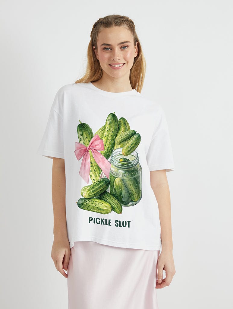 Pickle Slut T-Shirt In White Tops & T-Shirts Skinnydip London