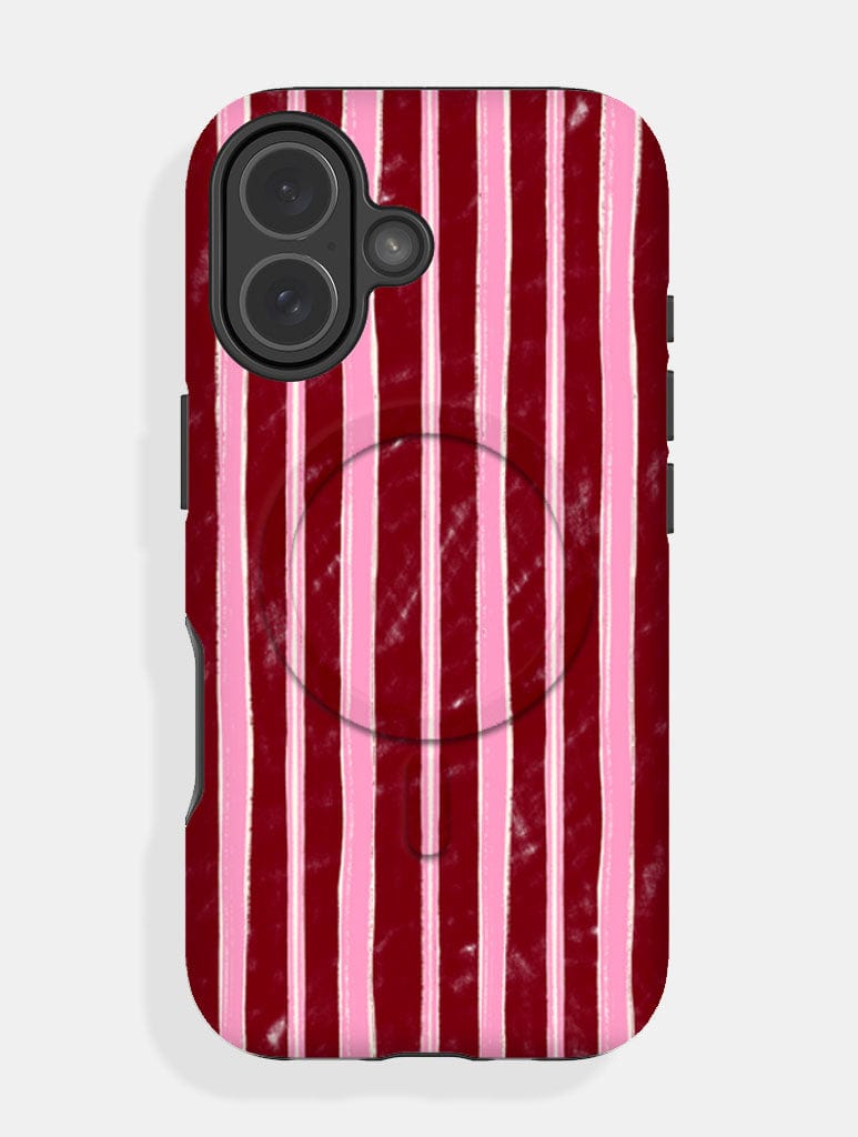 Pink and Burgundy Sketchy Stripes MagSafe Ultra Protective iPhone Case Phone Cases Skinnydip London