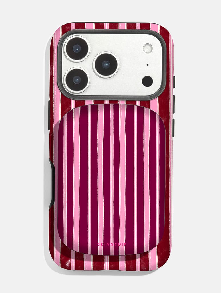 Pink and Burgundy Sketchy Stripes Portable Magsafe Charger Portable Chargers Skinnydip London