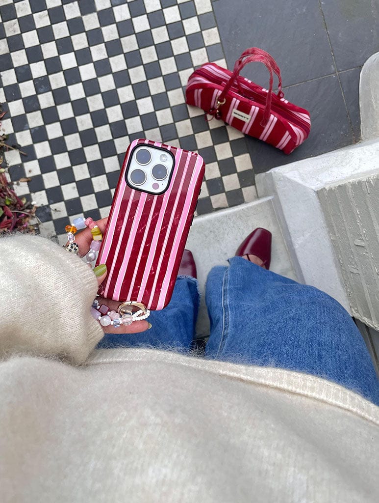 Pink And Burgundy Sketchy Stripes Ultra Protective iPhone Case Phone Cases Skinnydip London