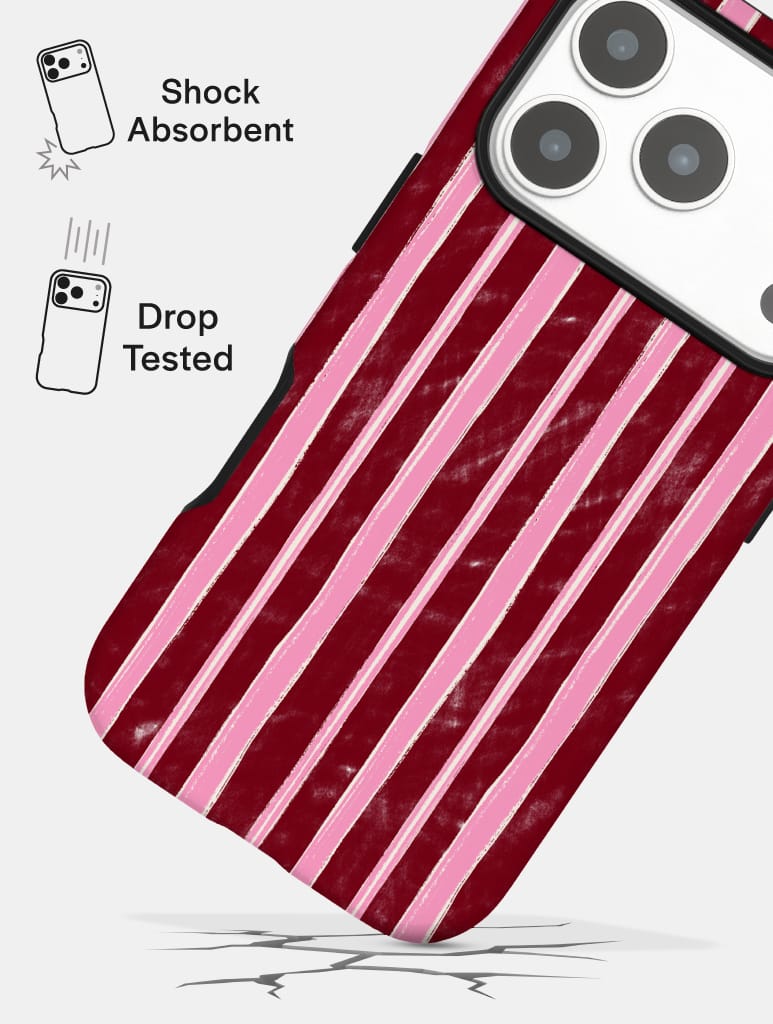 Pink And Burgundy Sketchy Stripes Ultra Protective iPhone Case Tech Skinnydip London