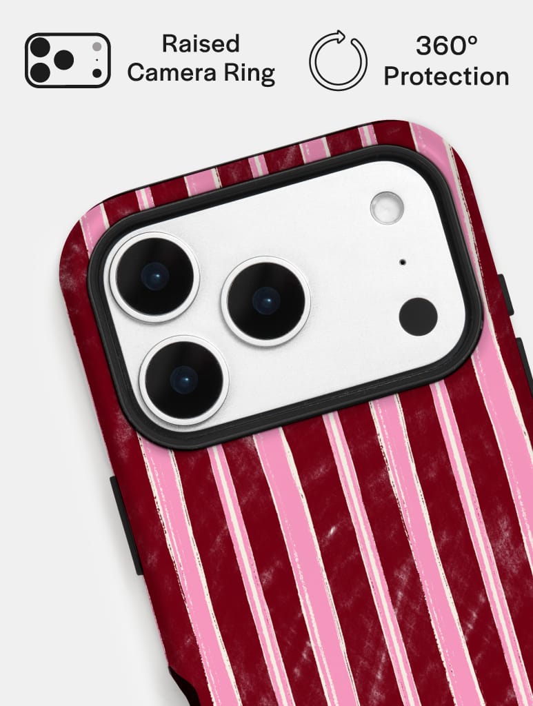 Pink And Burgundy Sketchy Stripes Ultra Protective iPhone Case Tech Skinnydip London