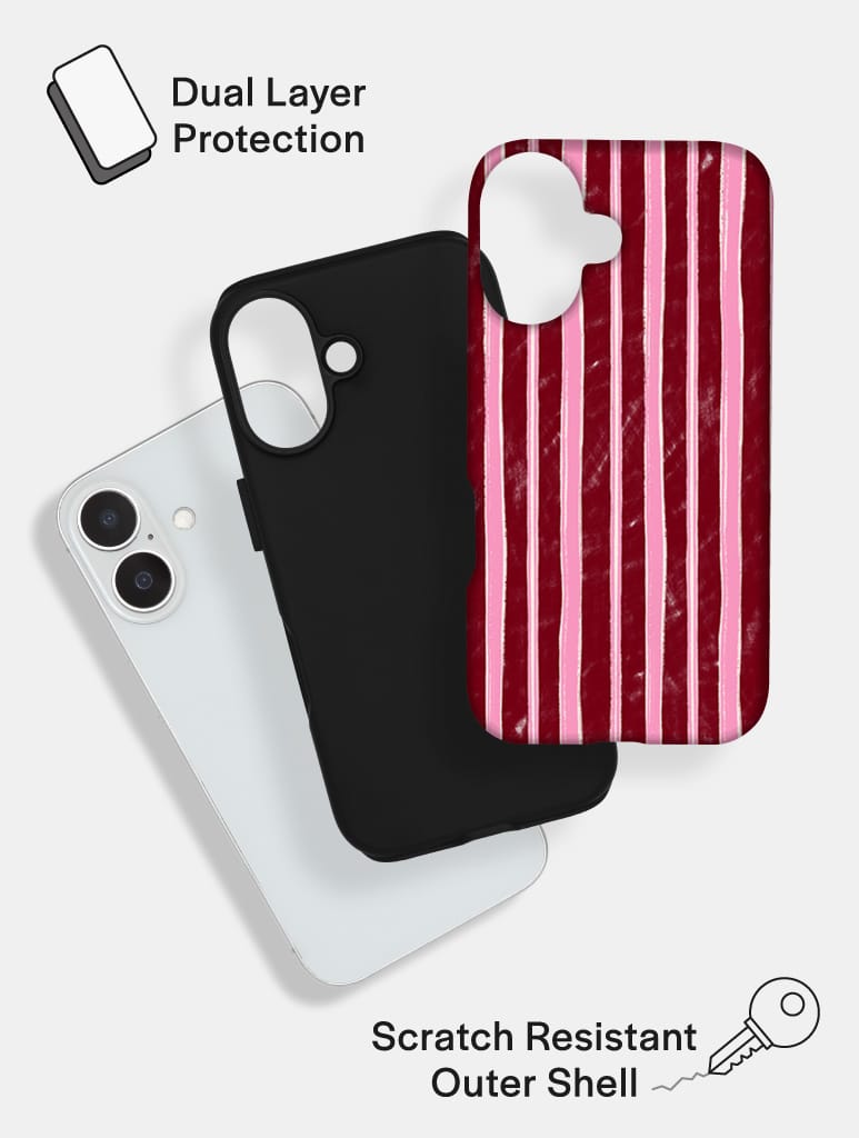 Pink And Burgundy Sketchy Stripes Ultra Protective iPhone Case Tech Skinnydip London
