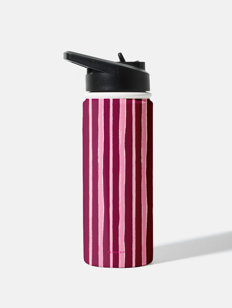 Pink and Burgundy Stripes 18oz Stainless Steel Water bottle Water Bottles Skinnydip London
