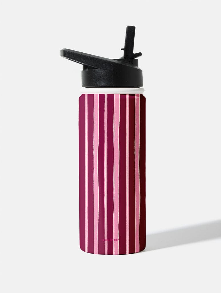Pink and Burgundy Stripes 18oz Stainless Steel Water bottle Water Bottles Skinnydip London