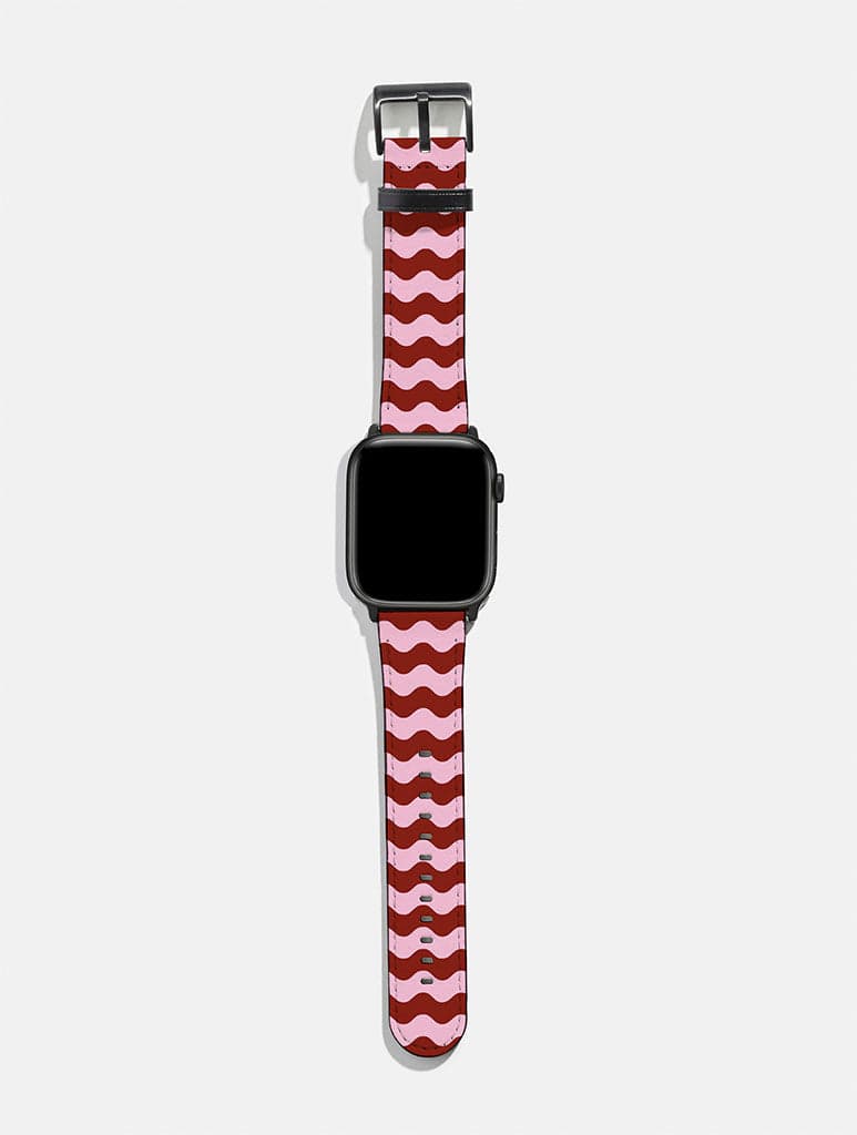 Pink And Burgundy Wavey Lines Apple Watch Strap Watch Straps Skinnydip London