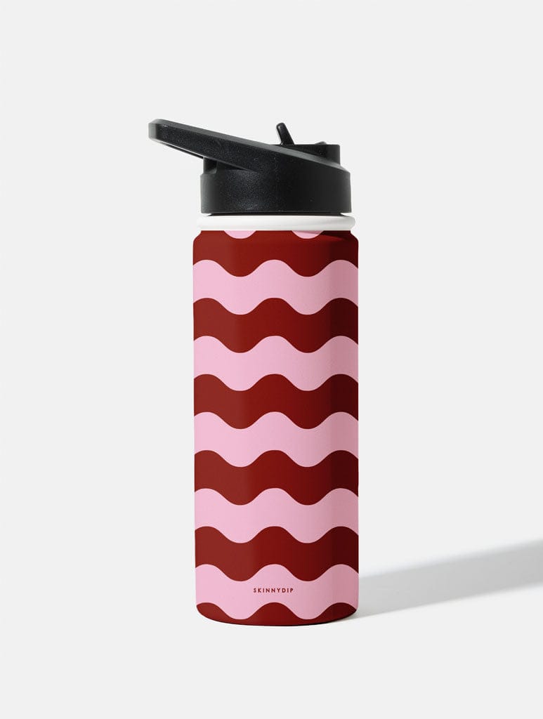 Pink and Burgundy wavy lines 18oz Stainless Steel Water bottle Water Bottles Skinnydip London