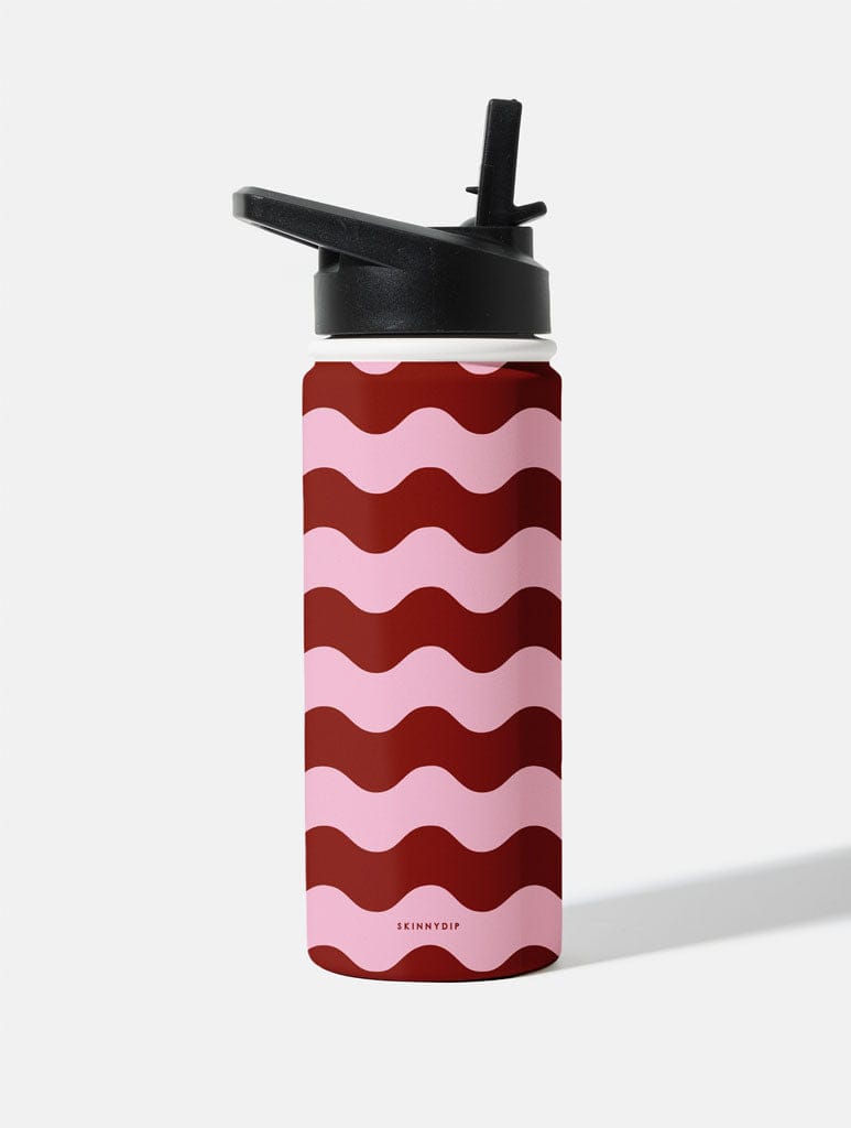 Pink and Burgundy wavy lines 18oz Stainless Steel Water bottle Water Bottles Skinnydip London