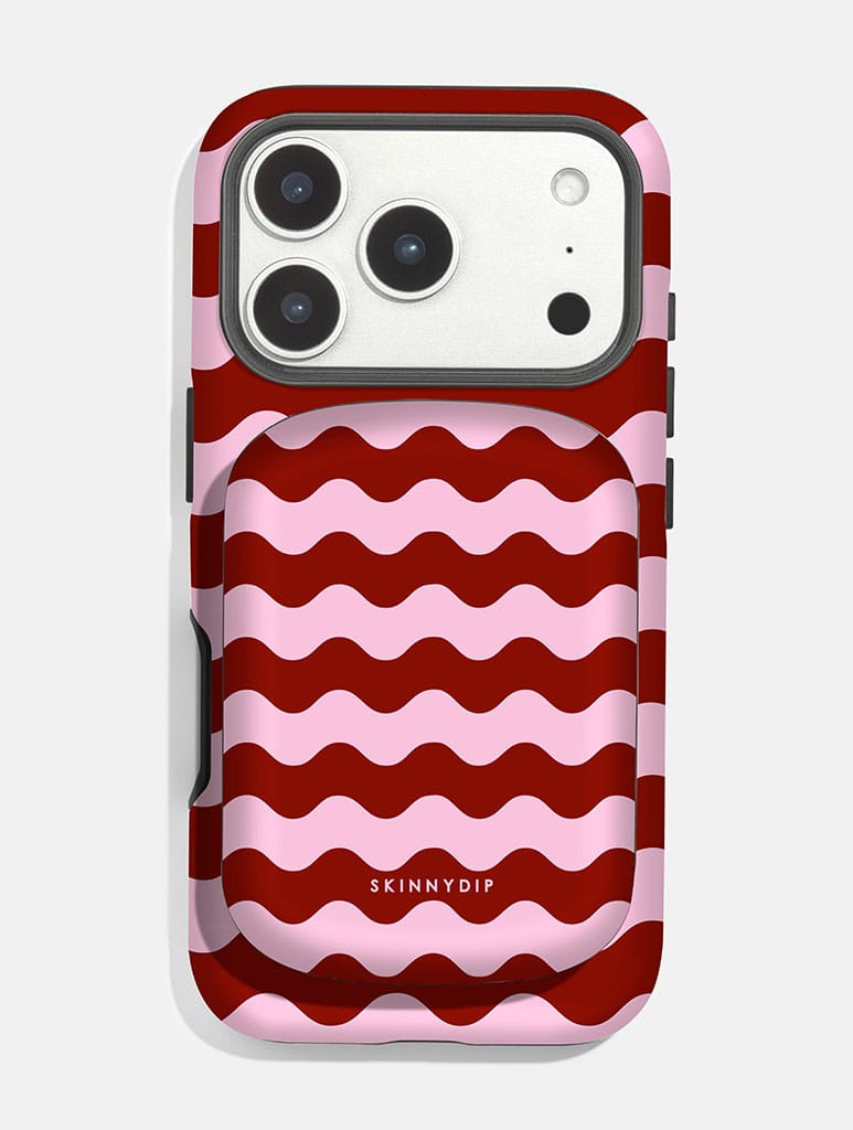 Pink and Burgundy Wavy Lines Portable Magsafe Charger Portable Chargers Skinnydip London