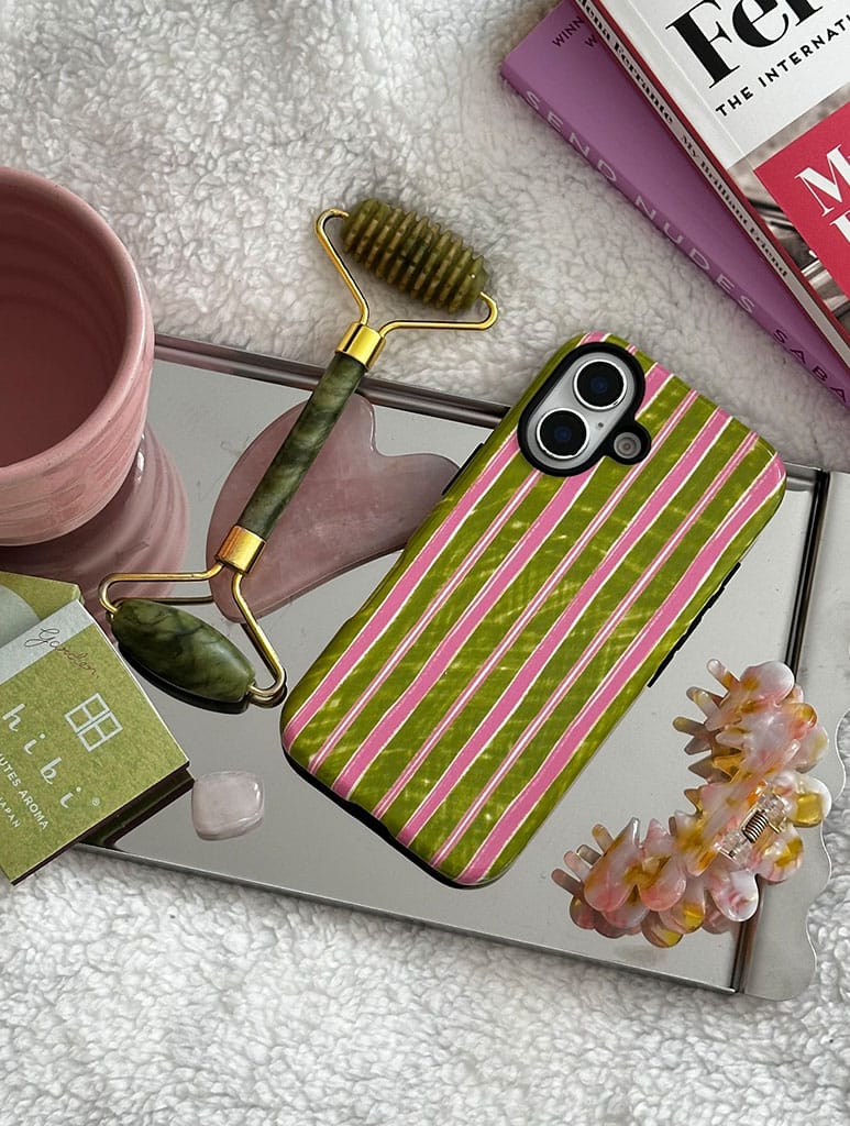 Pink And Green Sketchy Stripes Ultra Protective iPhone Case Phone Cases Skinnydip London