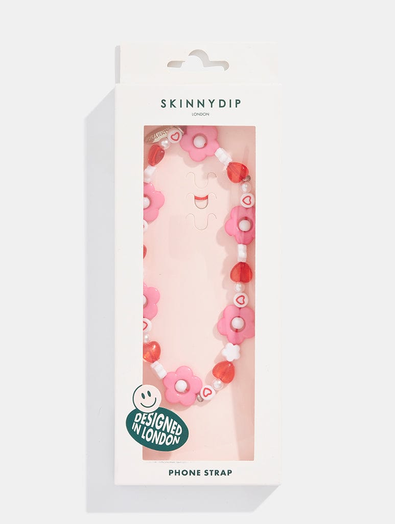 Pink and Red Heart Flower Beaded Strap Phone Grips Skinnydip London