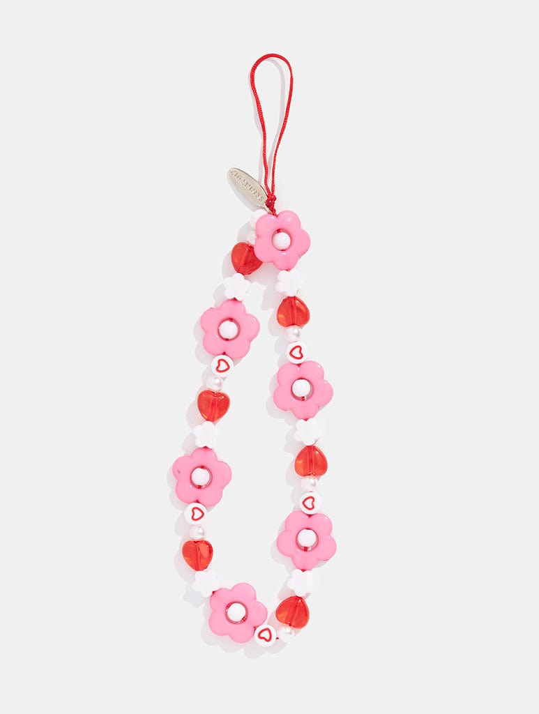 Pink and Red Heart Flower Beaded Strap Phone Grips Skinnydip London