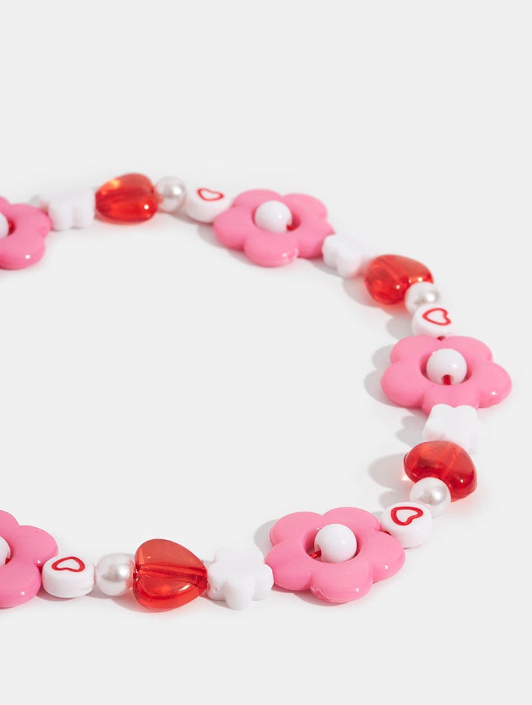 Pink and Red Heart Flower Beaded Strap Phone Grips Skinnydip London