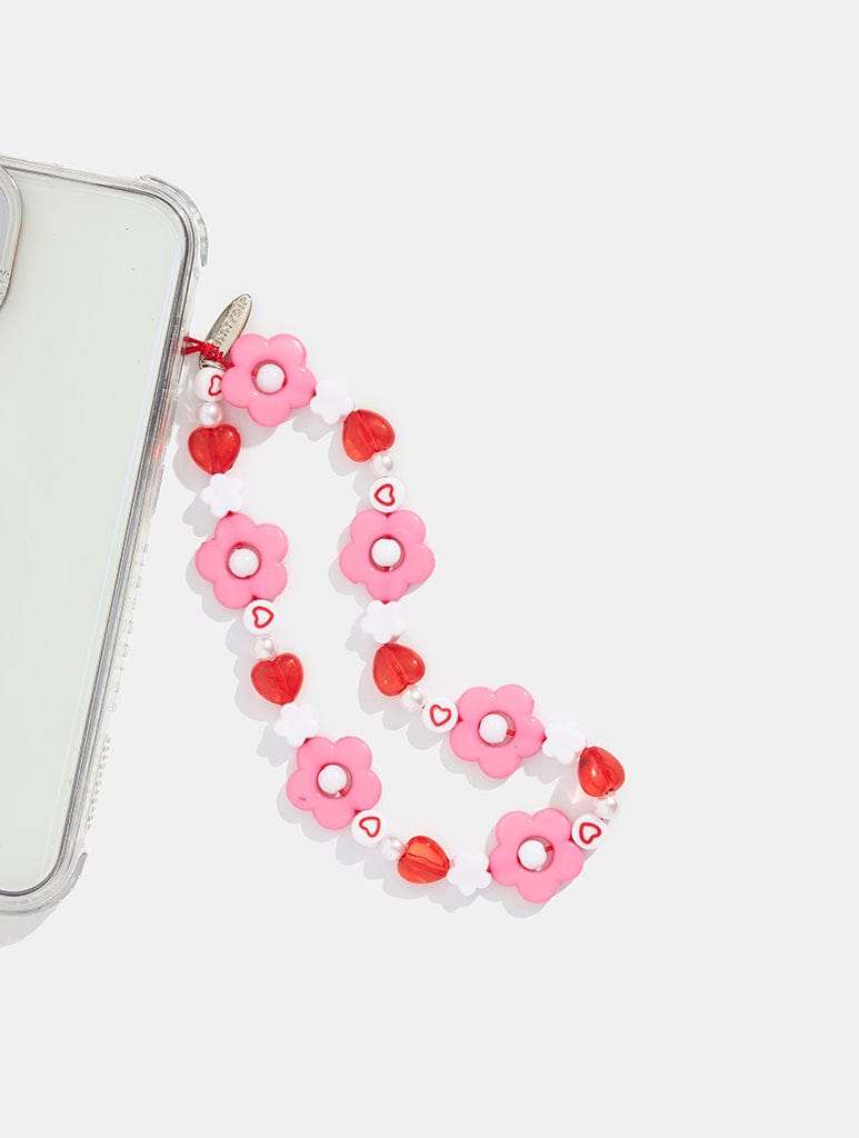 Pink and Red Heart Flower Beaded Strap Phone Grips Skinnydip London