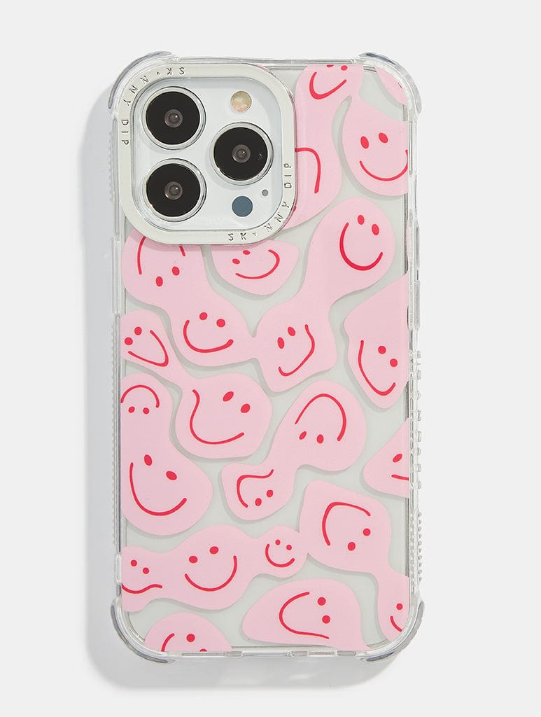 Pink And Red Warped Happy Face Shock iPhone Case Phone Cases Skinnydip London