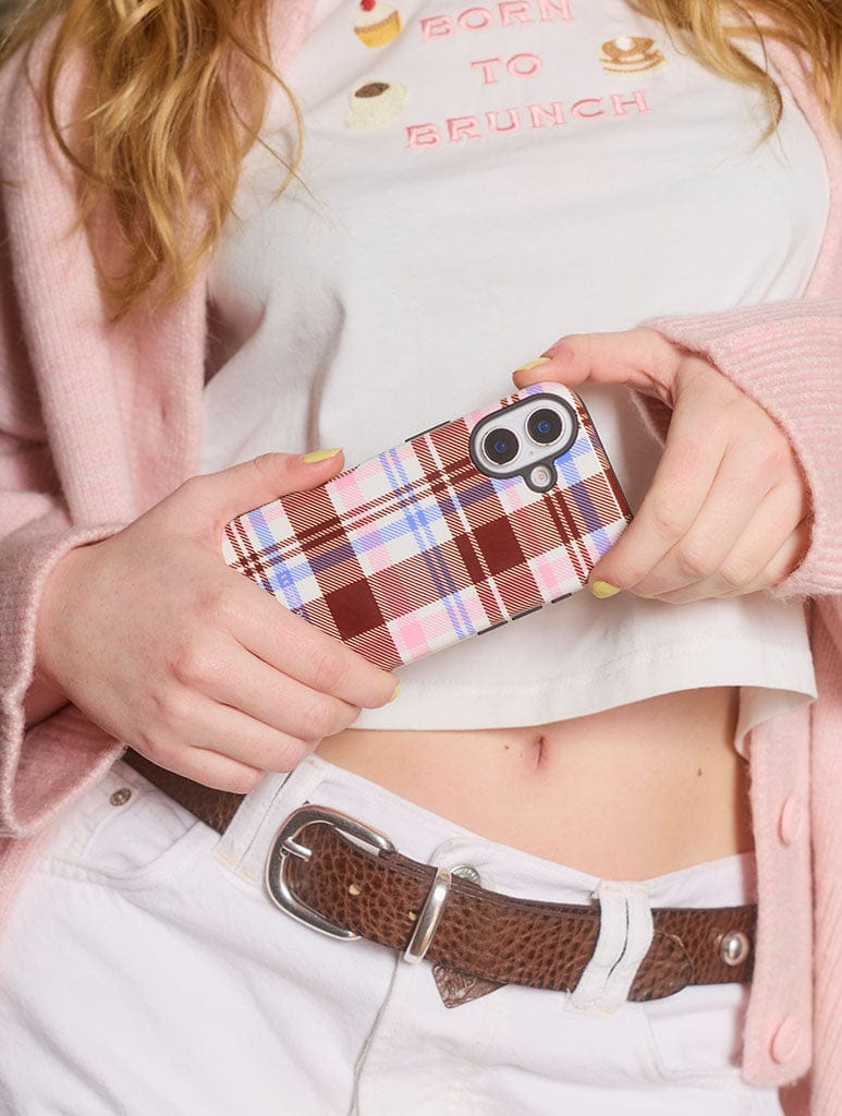 Pink, Blue and Brown Tartan Ultra Protective iPhone Case Phone Cases Skinnydip London