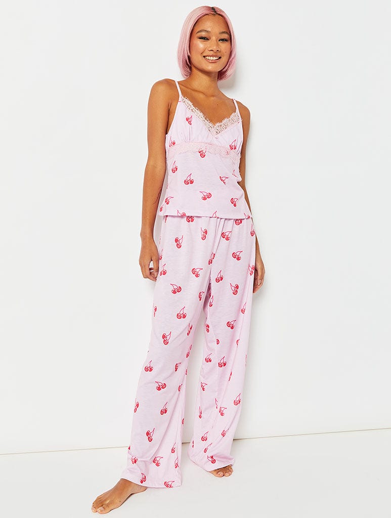 Pink Cherry Vest and Trouser Pyjama Set Lingerie & Nightwear Skinnydip London