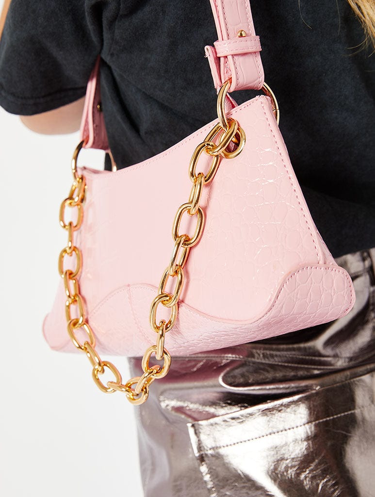 Skinnydip London Pink Croc Chain Shoulder Bag