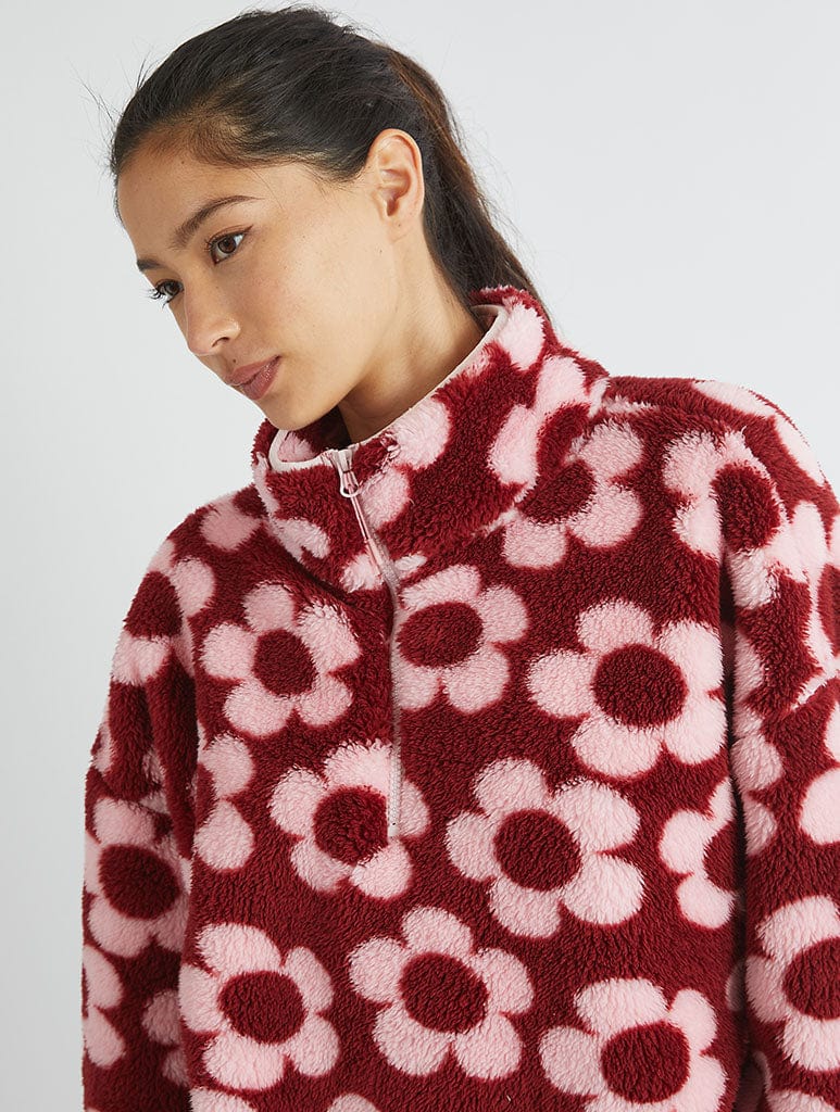 Pink Flower Longline Fleece Coats & Jackets Skinnydip London
