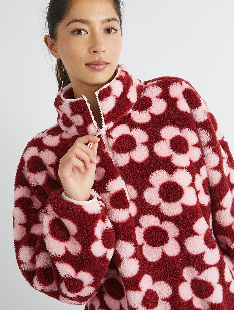 Pink Flower Longline Fleece Coats & Jackets Skinnydip London