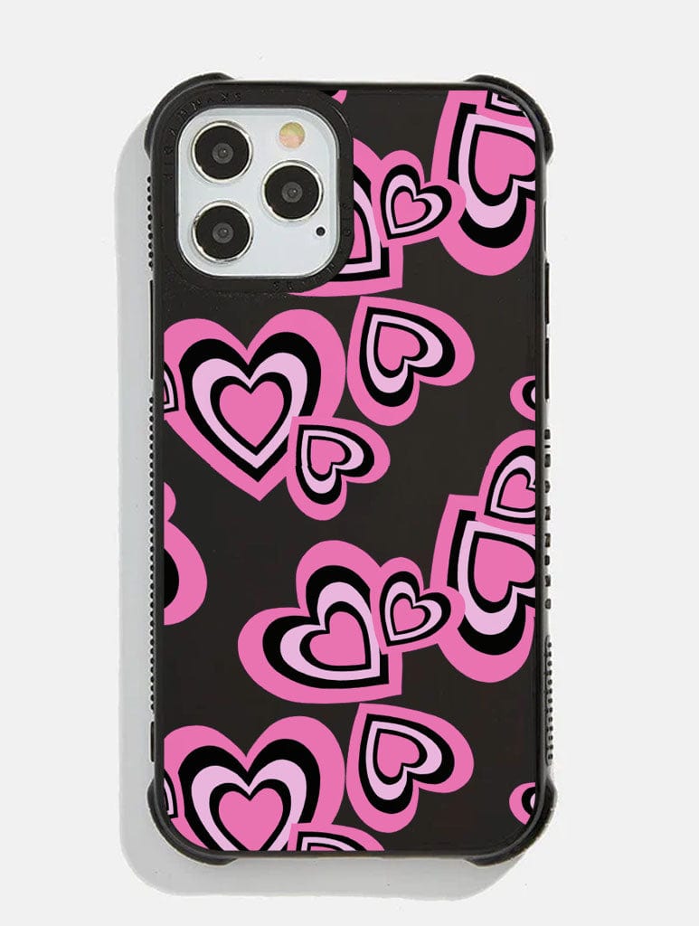 Pink Heart Outline Black Shock iPhone Case Phone Cases Skinnydip London