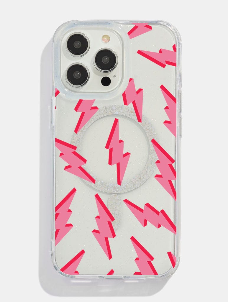 Pink & Red Lightning Bolt Glitter MagSafe iPhone Case Phone Cases Skinnydip London