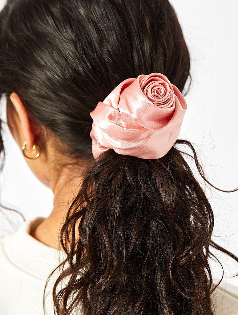 Pink Satin Rose Scrunchie Hair Accessories Skinnydip London