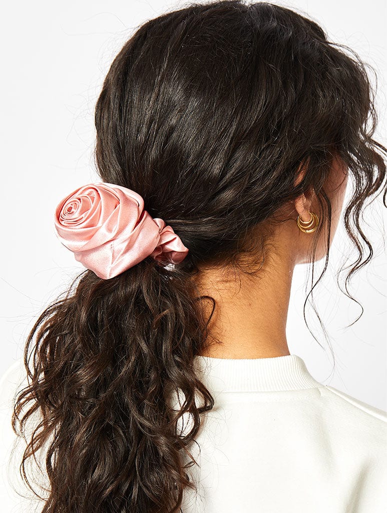 Pink Satin Rose Scrunchie Hair Accessories Skinnydip London