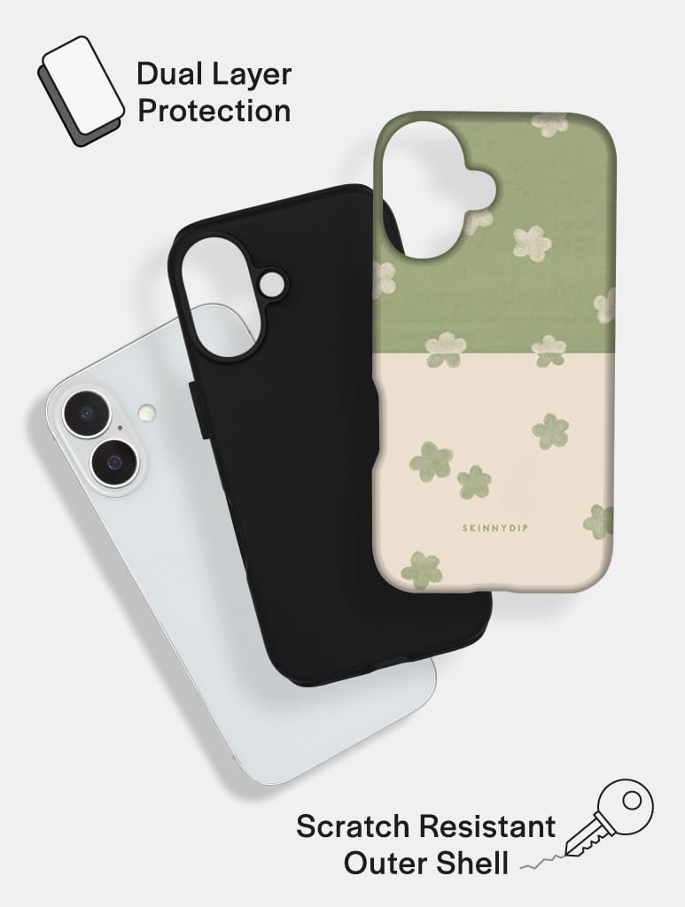 Pistachio Green and Cream Two-Tone Flower Ultra Protective iPhone Case Phone Cases Skinnydip London