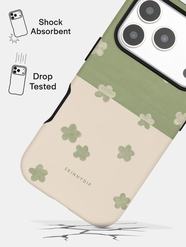 Pistachio Green and Cream Two-Tone Flower Ultra Protective iPhone Case Phone Cases Skinnydip London