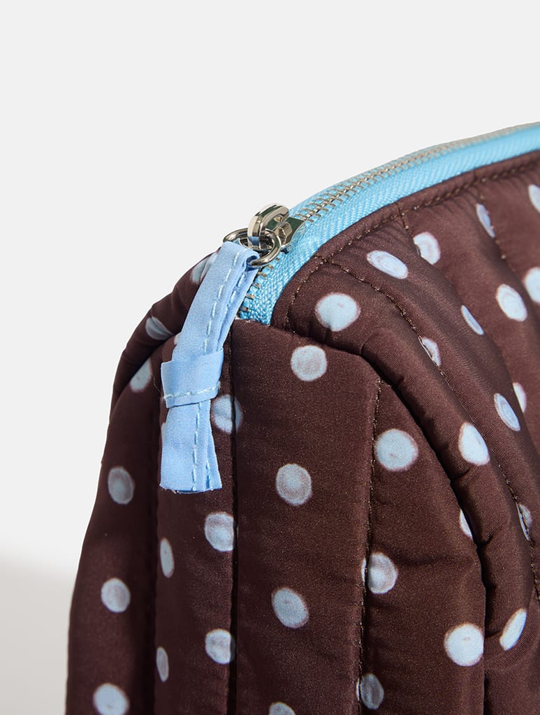 Polka Dot Extra Large Quilted Pouch in Brown and Blue Makeup Bags & Wash Bags Skinnydip London