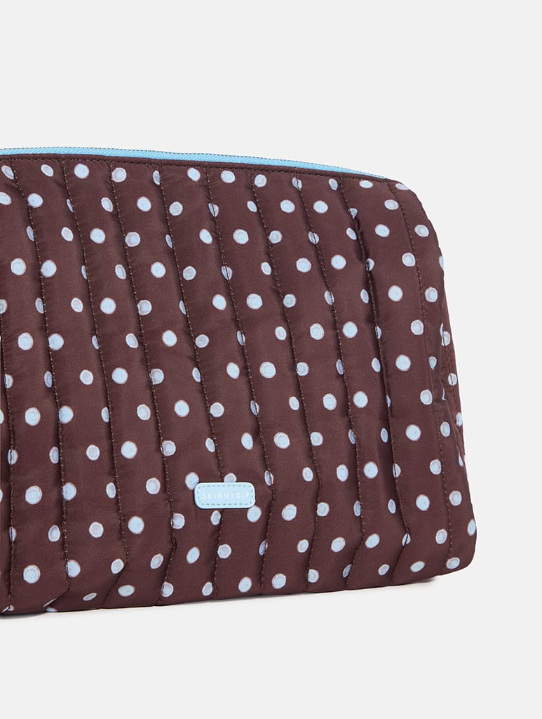 Polka Dot Extra Large Quilted Pouch in Brown and Blue Makeup Bags & Wash Bags Skinnydip London