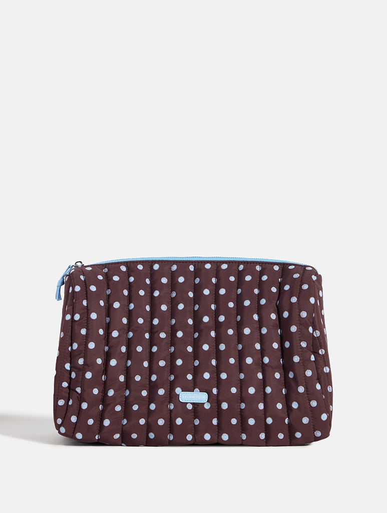 Polka Dot Extra Large Quilted Pouch in Brown and Blue Makeup Bags & Wash Bags Skinnydip London