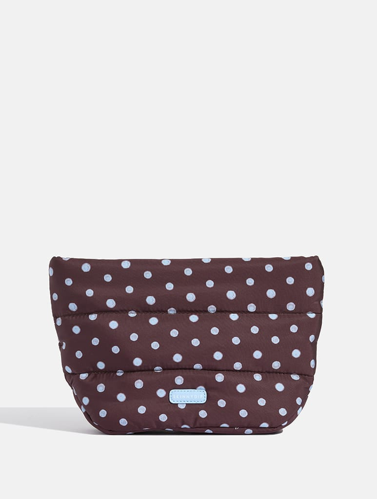 Polka Dot Pillow Pouch Makeup Bag in Brown & Blue Makeup Bags & Wash Bags Skinnydip London